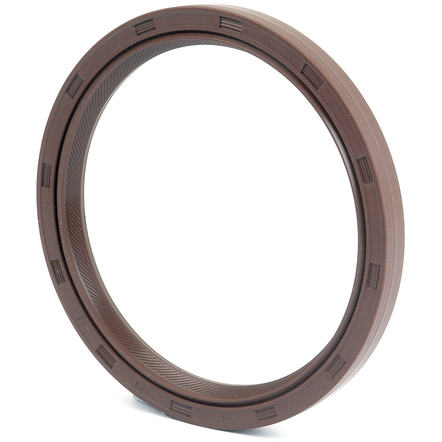 A close-up of a circular brown rubber rear crankshaft oil seal with notches evenly spaced along the edge, measuring 135 x 114 x 12mm, compatible with Case IH and Fiat models. This product is identified as Sparex Oil Seal, Part No. S.62073.