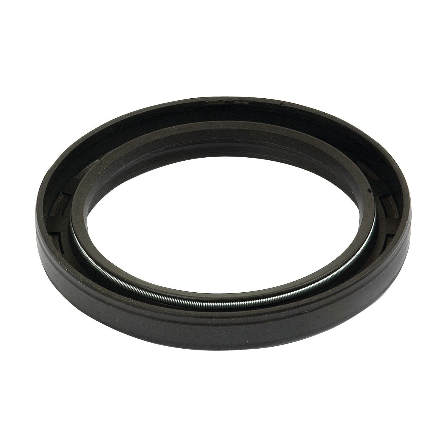 A black circular oil seal with a metal spring embedded around the inner circumference, compatible with front crankshaft applications on Allis Chalmers machines. Branded Sparex for quality assurance, this product is identified as Oil Seal 2.375 x 3.125 x 0.375 (Sparex Part No.S.40351).
