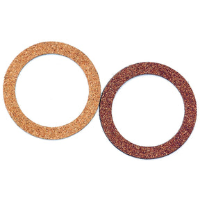 Two circular gaskets are displayed side by side on a white background: one is made of beige cork material, and the other is the Sparex Oil Seal, 54 x 71 x 2.5mm (Part No. S.58832), made of brown abrasive material, ideal for John Deere equipment.