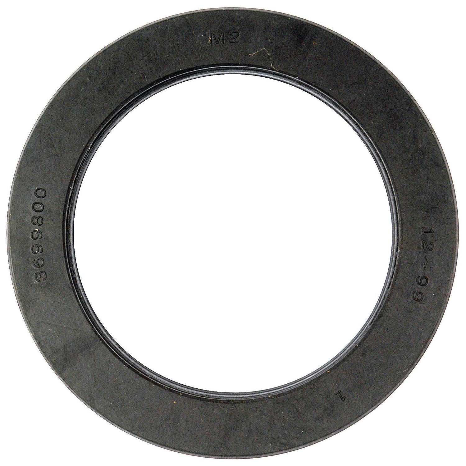 A black metal circular washer featuring embossed numbers and letters on its surface, specifically designed for use in Massey Ferguson machinery. This high-quality oil seal measures 73 x 102 x 16.5mm and is available under Sparex Part No.S.43591 from the brand Sparex.