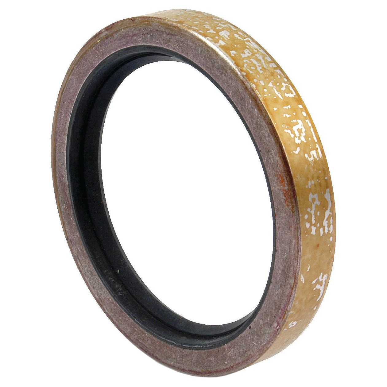 Close-up of a round metal and rubber Sparex Oil Seal, 85 x 110 x 16mm (Part No. S.62318) with signs of wear and a textured outer surface.