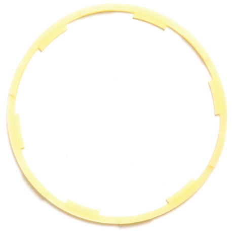 A round, flat, yellow plastic ring with evenly spaced notches around its inner edge, resembling the precision of a Sparex Oil Seal (94 x 100 x 1.6mm | Sparex Part No.S.73033), isolated on a white background.