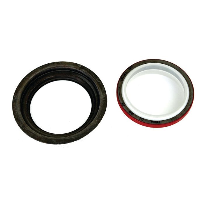 Displayed are two components of the Oil Seal - Front (Sparex Part No. S.30050) by Sparex: a black, rubber-like gasket and a white internal ring with a red outer edge. These seals are perfect for machinery components, specifically designed for applications such as Case IH Front Oil Seals.