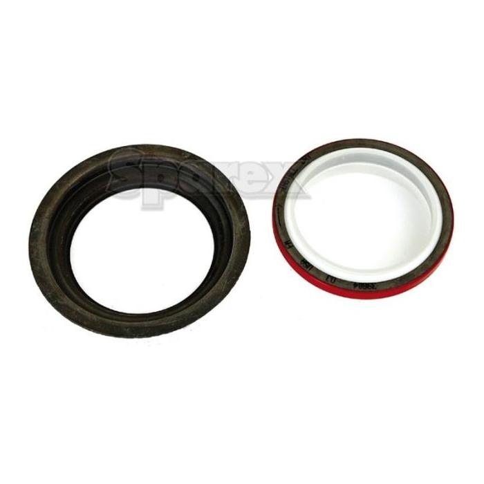 Two round objects, one black and one white with a red rim, appear to be industrial or automotive seals, specifically front oil seals from Sparex. They are identified as Oil Seal - Front | Sparex Part No. S.30050 and are placed side by side on a white background.
