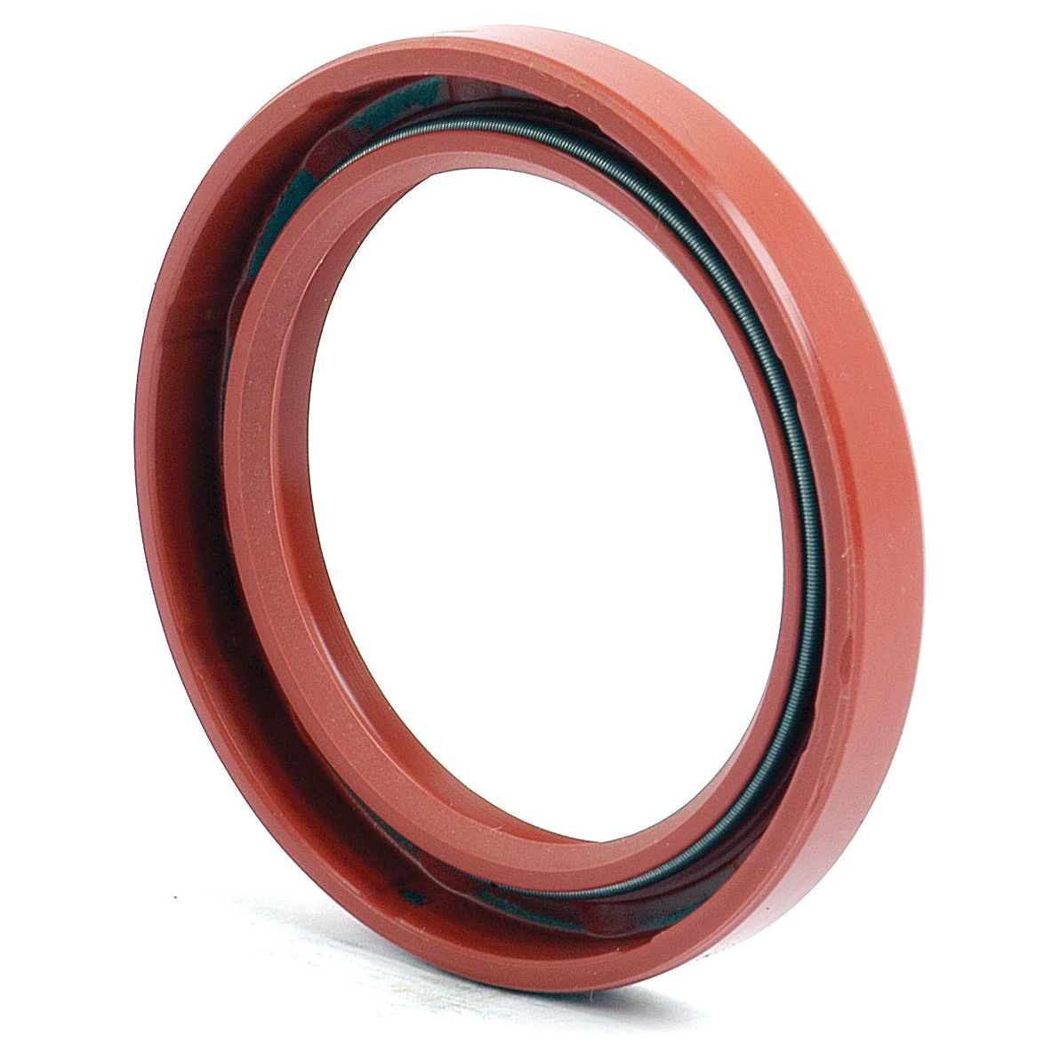 A close-up of the red circular rubber Sparex Oil Seal | Part No. S.57541, featuring a green inner ring, ideal for Case IH machinery or Seal Crankshaft applications.