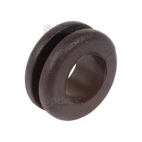 The Sparex Open Grommet Ø3/8'' x 1/16'' Groove (Part No. S.11333) is a black rubber grommet featuring a central hole and side groove, specifically designed for protecting or insulating wires or cables, ensuring optimal durability and performance.