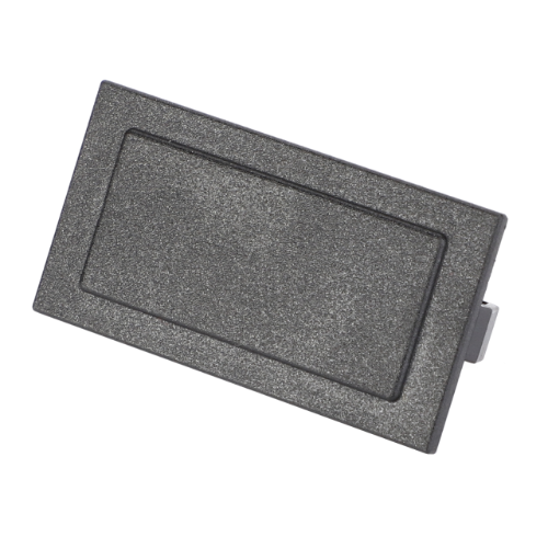 The AGCO Fendt Orifice Plate (product code: X830050006000) is a rectangular black plastic component with a textured surface, featuring a recessed center and slightly beveled edges, perfect for integration into Fendt Vario systems.