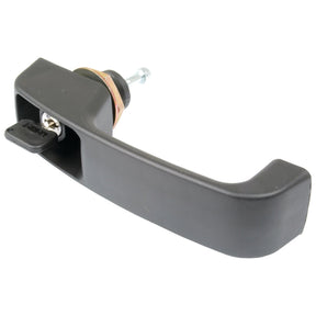 A black Outer Door Handle RH & LH (Sparex Part No. S.20913) by Sparex, designed with a keyhole and an attached key. The rectangular shape with rounded edges mirrors the high-quality components typically found in Massey Ferguson tractors.
