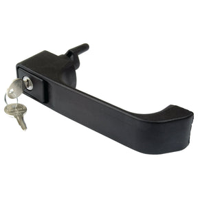 The Sparex Outer Door Handle RH & LH (Part No. S.20924) is a top-tier black door handle with a built-in lock, including two inserted keys on the left side, making it an ideal choice for Case IH machinery.