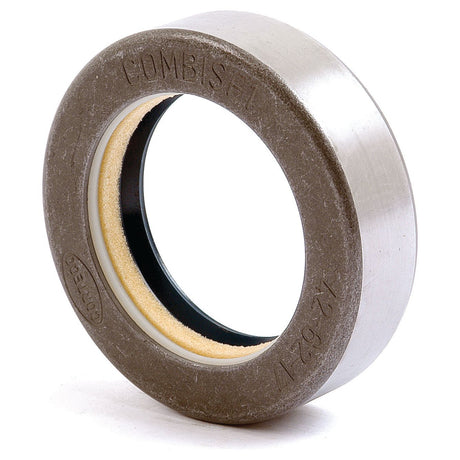 The Outer Seal | Sparex Part No. S.58939 is a metal mechanical seal ring with an internal diameter designed for sealing applications, featuring a reflective outer surface and branded markings on the exterior, making it ideal for use in Case IH and Ford New Holland machinery.