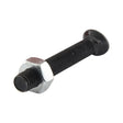 An Oval Head Bolt Square Collar With Nut (TOCC), M10 x 45mm with tensile strength of grade 8.8 from Sparex, is lying on a white surface.
