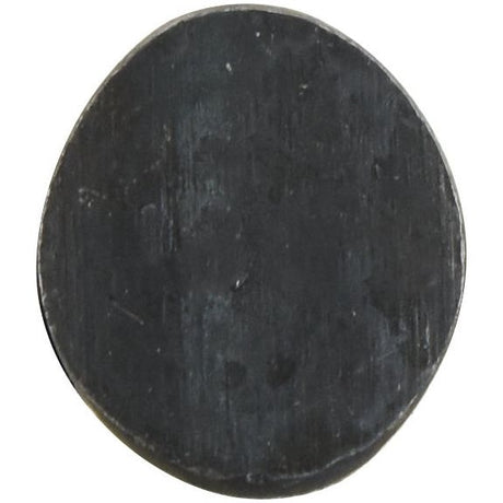 A smooth, round, black puck contrasting against a white background, reminiscent of the Sleek design and zinc-plated finish of the Sparex Oval Head Bolt Square Collar With Nut (TOCC) - M10 x 70mm.