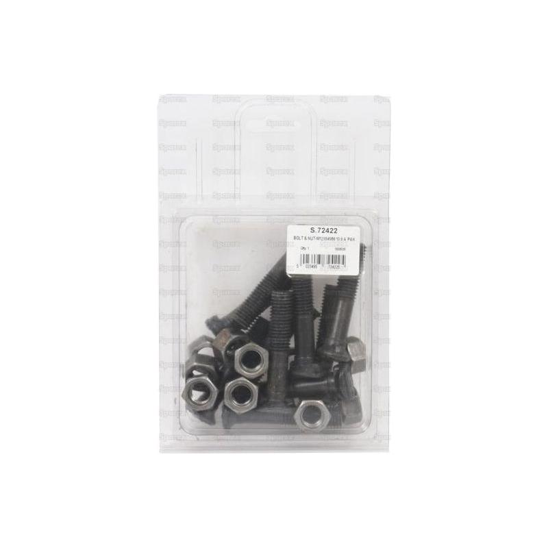 A plastic package containing 25 Sparex Oval Head Double Nib Bolts with nuts (TO2E) - M12 x 64mm, Tensile strength 10.9.
