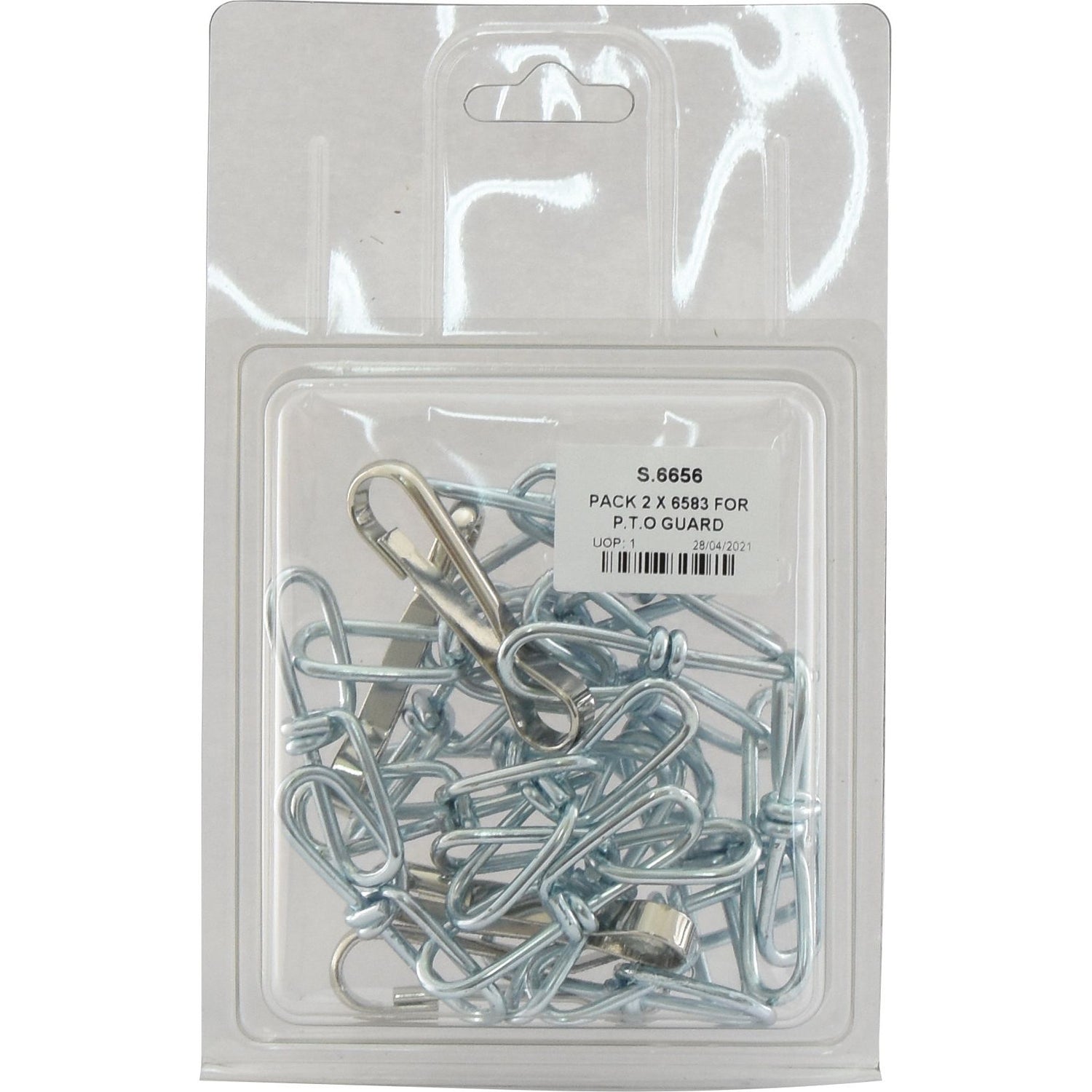 A pack of silver metal clips for P.T.O Guard displayed in a clear plastic hanging package with a Sparex Part No.S.6656 printed label.