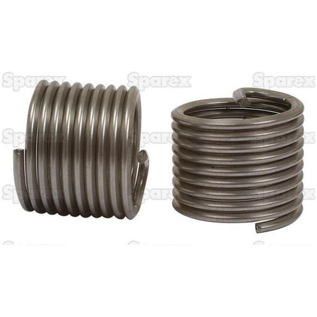 Two Sparex helical inserts, Part No. S.19988, compatible with Metric Fine 12 x 1.25 standards, placed side by side on a white background, showcasing their coiled structure.