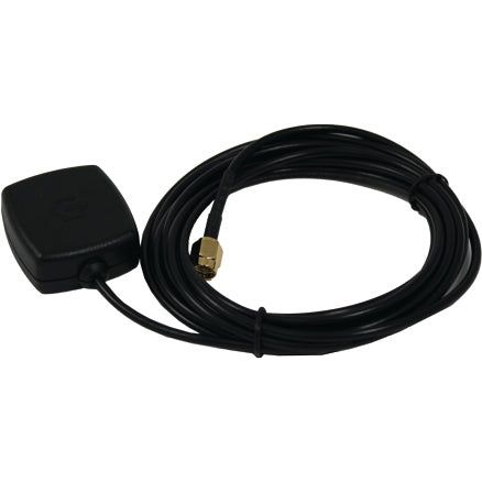 A Sparex G1 GNSS Antenna (Sparex Part No. S.152790) features a black, rectangular base with PATCHWORK TECHNOLOGY and is equipped with a long coiled cable terminating in a gold-colored connector.