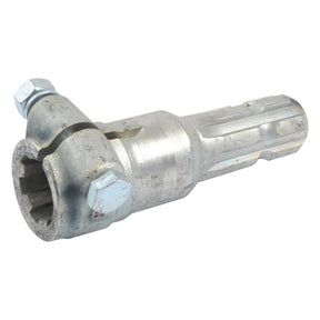 The Sparex PTO Adaptor - Female spline 1 3/8'' - 6 x Male spline 1 3/8'' - 6 with Clamp Bolt (S.15902) is a heavy-duty automotive tool with a cylindrical shape and a grooved surface, featuring bolts on one end.