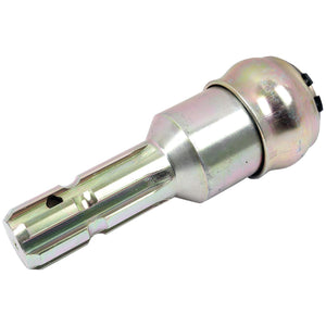 The Sparex PTO Adaptor - Female spline 1 3/8'' - 6 x Male spline 1 3/8'' - 6 with Quick Release Collar (S.23737) is a metallic, cylindrical tool part featuring a rounded end and a notched, open tip, designed for easy handling with its quick-release collar.