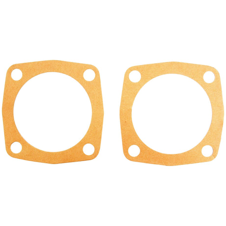 Two brown, square Sparex PTO Gaskets (Part No. S.61322) with rounded corners and four bolt holes each, compatible with Massey Ferguson and Ford New Holland PTO shafts.