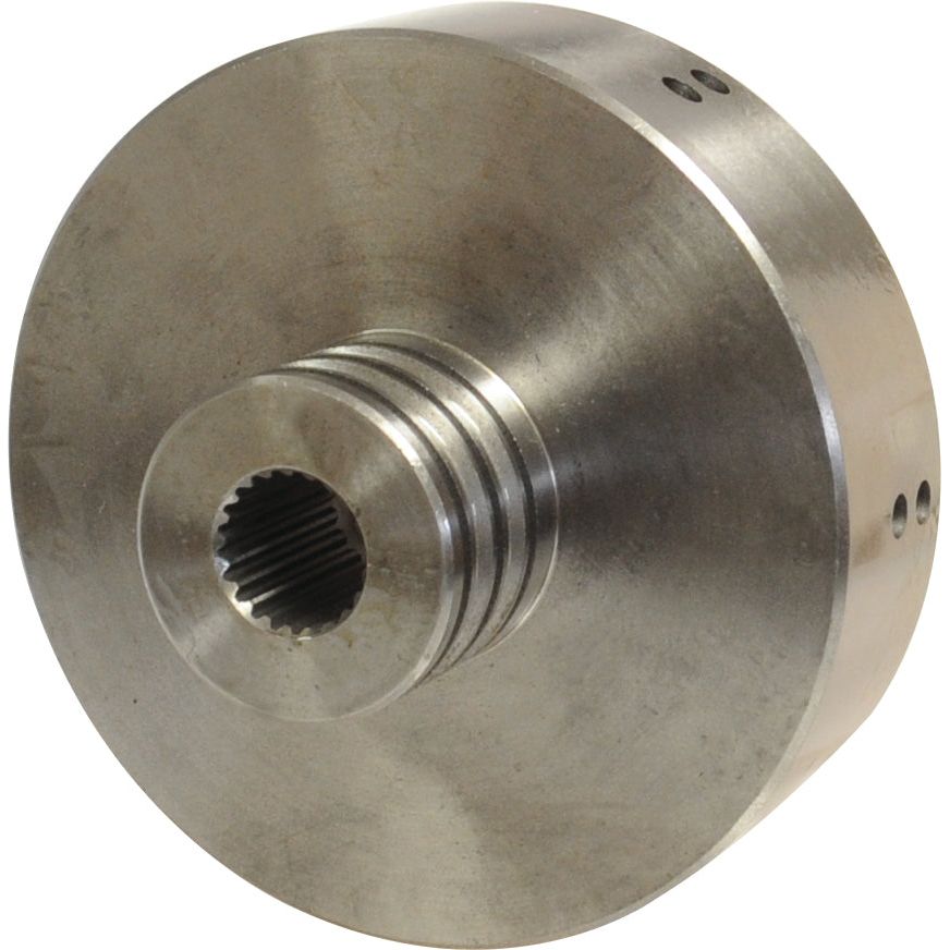 The Sparex PTO Drive Hub (Sparex Part No.S.60408) is a metal cylindrical gear with grooves and a splined bore, featuring multiple holes evenly spaced around its circumference, ideal for use in Ford/New Holland P.T.O. Pack systems.