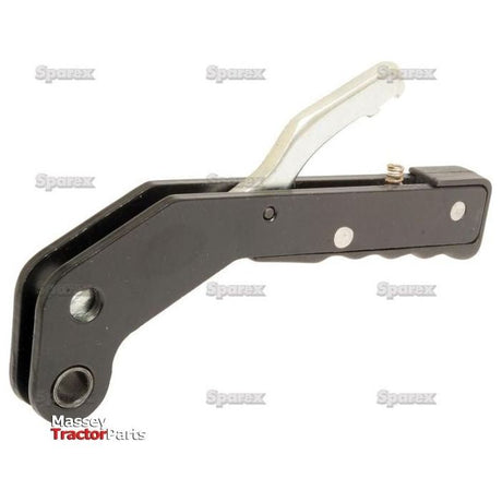 A close-up of a black PTO lever with a silver handle and visible holes, used for tractor parts. The lever is labeled "Sparex" and "Massey Tractor Parts," highlighting its compatibility with Sparex components. This specific model is the PTO Lever - Sparex Part No. S.67182.