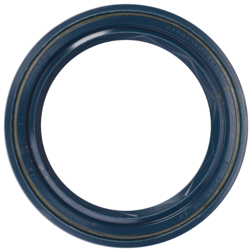 A blue circular rubber seal with engraved text on its inner ring, viewed from above, ideal for Massey Ferguson 3000 Series tractor parts. This is the Massey Ferguson - PTO Oil Seal - 3619342M1 by AGCO.