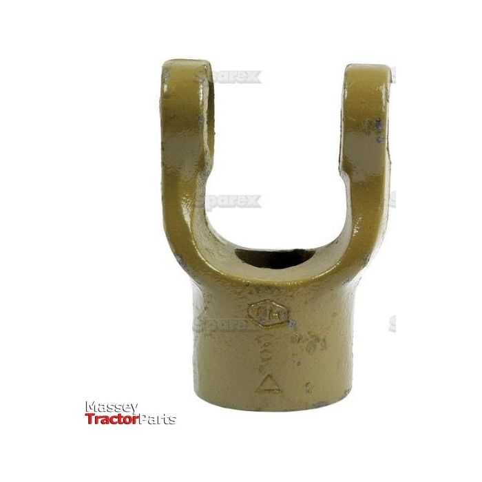Close-up photo of a yellow metal PTO yoke bearing part on a white background, with the text "Massey Tractor Parts" in the bottom left corner. This crucial component is essential for various attachments and is compatible with the Sparex German Series. It features a U/J size of 23.8 x 61.2mm, Bore Ø1'', Pin Ø: 5/16'' and is identified by Sparex Part No.S.6133.