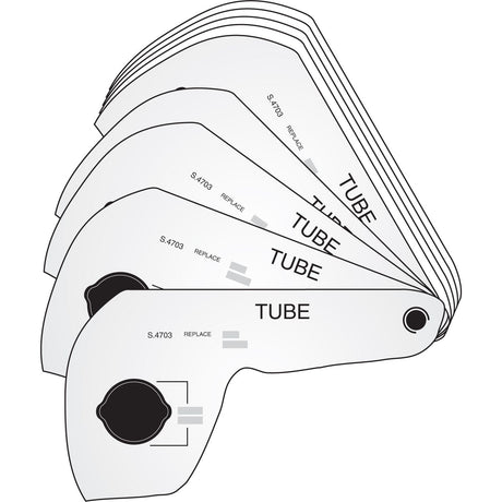 Image of a multi-blade gauge labeled "PTO Plastic Swatch for Tubing | Sparex Part No.S.3844", designed for measuring tubing sizes. The tool, from Sparex, has various sized blades that can be rotated out for use, similar to a plastic swatch.