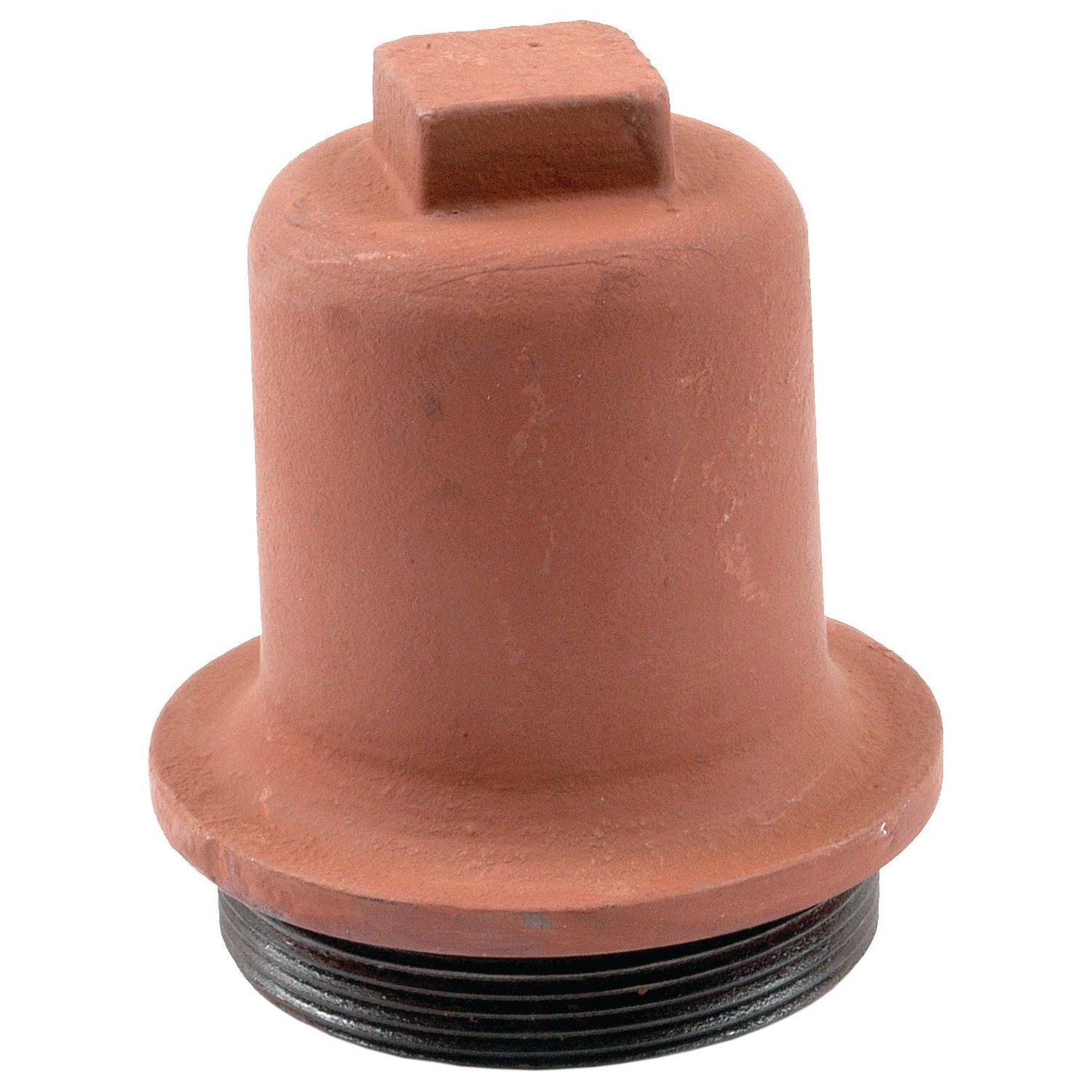 A Sparex PTO Cap (Part No. S.41310), a cylindrical, terracotta-colored metal object featuring a threaded base and a flat square top, reminiscent of the sturdy design often seen in Massey Ferguson equipment.
