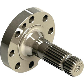 The Sparex PTO Shaft - S.260165 is a metallic mechanical component featuring multiple holes, a flange on one end, and 21 splines on its grooved shaft, designed for applications operating up to 1000 RPM.