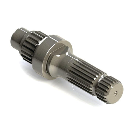 The PTO Shaft - S.260197 by Sparex is a metallic, cylindrical gear shaft featuring multiple spline teeth on both ends, designed for mechanical applications. It is suitable as a PTO shaft for MAXXUM machinery and features a 1 3/8'' - 21 spline configuration.