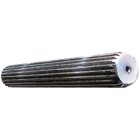 The Sparex PTO Splined Shaft (Part No. S.15193) is a 254mm-long metal shaft that features longitudinal grooves and a central hole on one end, measuring 1 3/8'' - 21 spline along its full length.