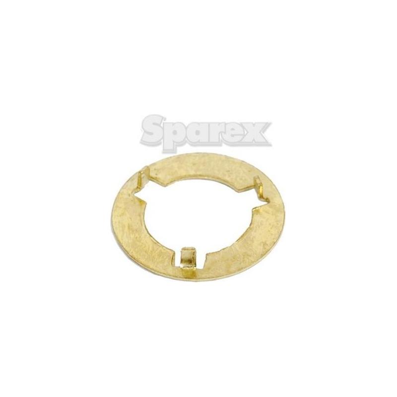Circular metal washer with three small notches on the outer edge, displayed on a plain white background with the word "Sparex" faintly visible in the background. This PTO Thrust Washer (Sparex Part No.S.73667) is compatible with the Fiat G170 model.
