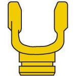 An illustration of a yellow U-shaped PTO Tube Yoke (U/J Size: 22 x 54.8mm) with a threaded end, compatible with Universal Joint PTO Series, Profile: Lemon, Size: 31 x 23.5 x 4mm, Ref: Ooa, from the brand Sparex | Sparex Part No.S.6000