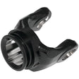 Close-up of the Sparex PTO Tube Yoke (Ref: Oa | Size: 39 x 30 x 2.8mm) featuring a black, u-shaped design with a metallic, cylindrical center and two extending arms.