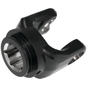 The Sparex PTO Tube Yoke (U/J Size: 36 x 89mm) with a star profile, measuring 61 x 47 x 4.5mm (Ref: S5), features a black textured finish, a splined interior, and dual open prongs. It is typically used in drive shaft assemblies or universal joints and is compatible with AW36/W2500 specifications, fitting standard Universal Joint Dimensions.