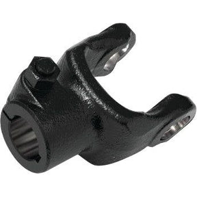 A close-up image of a black metal mechanical part, specifically a PTO Yoke - Interfering Clamp Bolt (U/J Size: 30.2 x 92mm) from Sparex with a cylindrical opening and two protruding arms featuring holes for attachment.