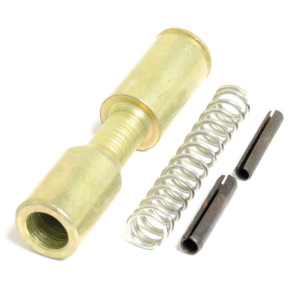 A brass cylindrical component with threads, a metal spring, and two black Sparex PTO Yoke Pins (Sparex Part No. S.14105), each measuring 12.7mm in diameter.