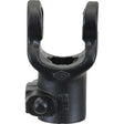 The Sparex PTO Yoke - Quick Release (U/J Size: 22 x 54.8mm), featuring a dark finish with a cylindrical base and two prongs extending upward, is designed for universal joint compatibility. Ideal for PTO Series applications, this part comes in a size of 1 1/8''-6 Spline and is available through Sparex under Part No. S.6004.