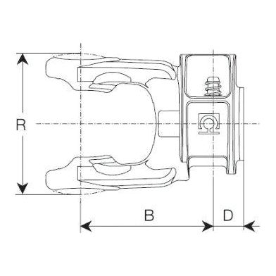 The technical drawing of the Sparex PTO Yoke - Quick Release component with measurements labeled R, B, and D showcases front and side views. The detailed illustration highlights the universal joint's precise dimensions (30.2 x 79.4mm) alongside its size specification (1 3/8''-21 Spline). This corresponds to Sparex Part No.S.24263.