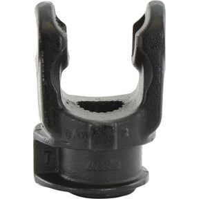 A black PTO Yoke - Quick Release with a U-shaped bracket and a central hole, compatible with Bondioli & Pavesi components. This yoke features a 30.2 x 79.4mm U/J size and a 1 3/8''-21 spline, available under Sparex Part No. S.24263 from the brand Sparex.