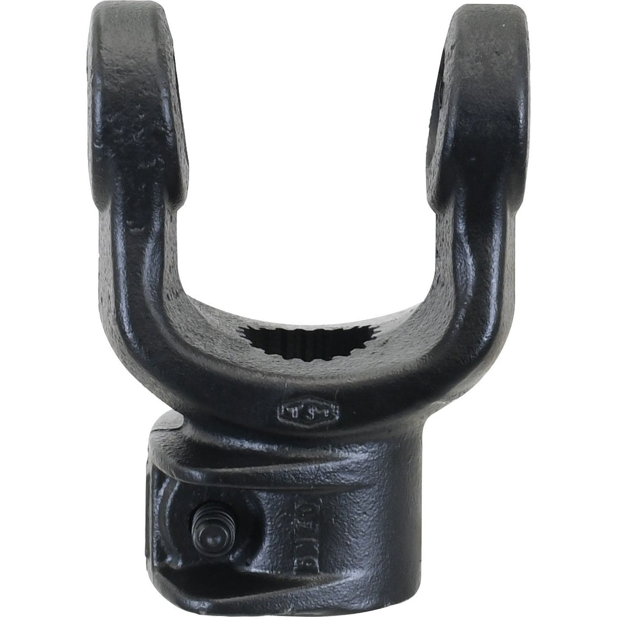 A close-up view of the Sparex PTO Yoke - Quick Release (U/J Size: 30.2 x 79.4mm) with two prongs and a central hole for attachment, compatible with Italian AB5/A5 PTO Series components (Sparex Part No. S.6119).