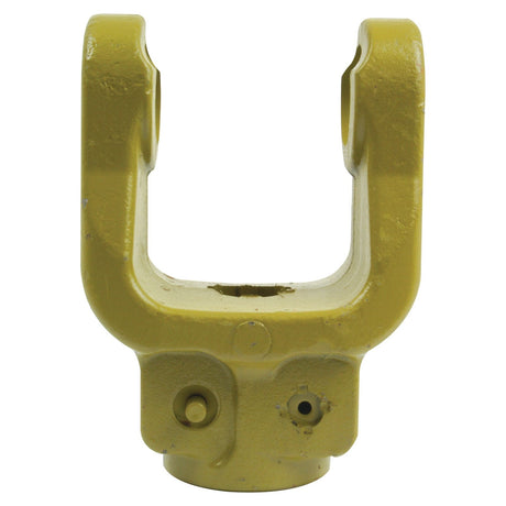 A yellow PTO Yoke - Quick Release (U/J Size: 41 x 118mm), featuring a U-shaped top and two circular holes at the bottom, ideal for Bondioli & Pavesi's PTO Series or as a Sparex Italian replacement. Size: 1 3/8''-6 Spline | Sparex Part No. S.7550.