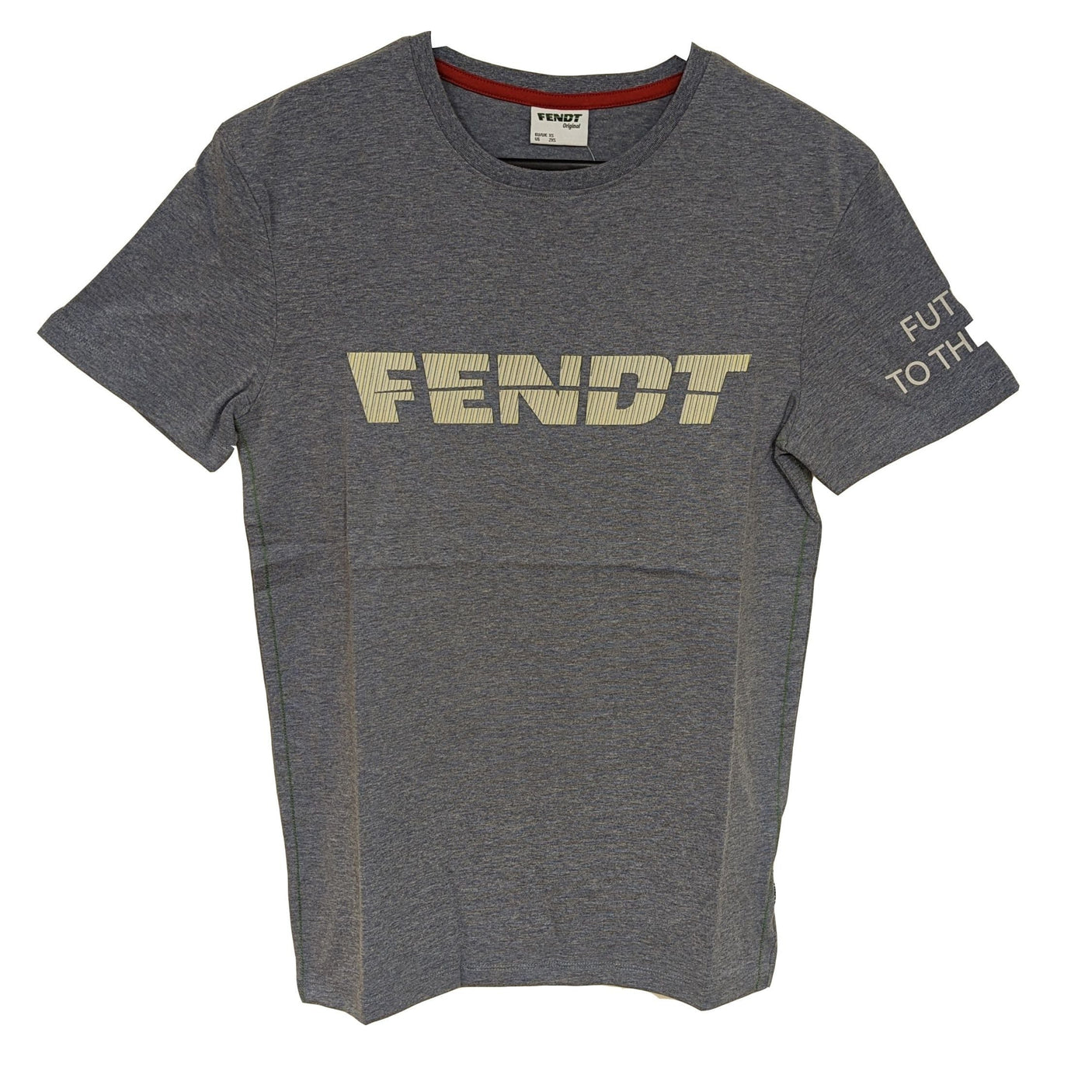 The Fendt - Men's T-shirt by AGCO features a bold HD print of "FENDT" across the chest and "FUTURE TO THE FIELD" on the sleeve.