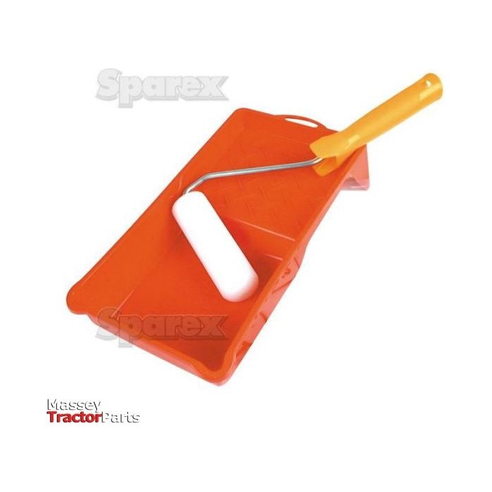 The Sparex Paint Tray supplied with a 100mm roller (Part No. S.54186) comes with a white roller featuring an ergonomic orange handle, ensuring seamless painting tasks.