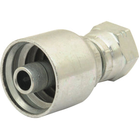 Close-up image of the Parker BSP 60° Hose Insert from Sparex, featuring a 3/8'' x 1/4'' x 19 TPI metal hydraulic hose fitting with a hexagonal nut and threaded end, ideal for various high-pressure applications.