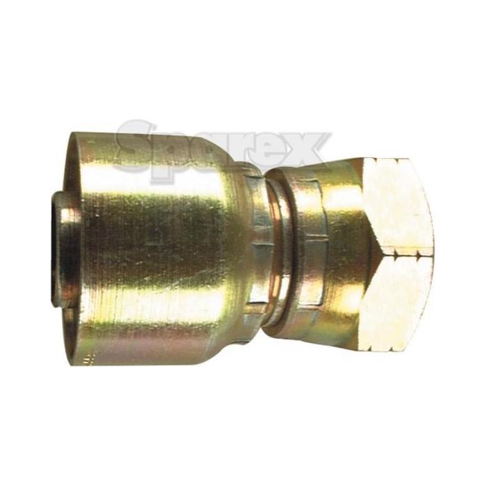 Close-up of the Parker BSP Hose Insert 3/4'' x 3/4'' x 14 Female Straight Swivel Flat Face - S.3161212 by Sparex, featuring a brass hydraulic hose fitting with a hexagonal end and a cylindrical body, emphasizing its versatility for various applications.