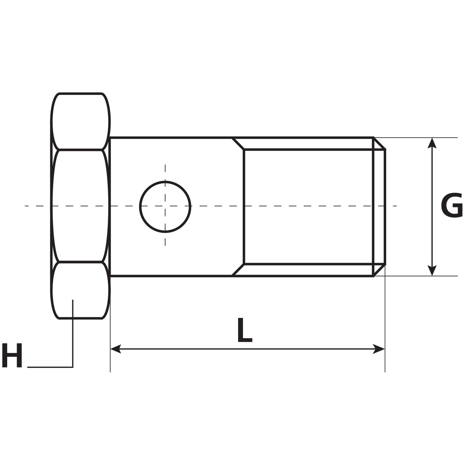 Technical drawing of a Sparex Banjo Bolt, M10 x 1.00 - 19mm | Part No. S.3761019, with dimensions labeled as H (height), G (width), and L (length). The bolt features a circular hole through its shaft and beveled edges.