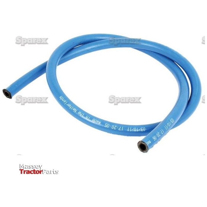 A coiled blue Parker Heavy Duty Pressure Washer Hose (5/16"), labeled with text and numbers along its length, displayed on a white background. The words "Sparex" and "Massey Tractor Parts" are visible in the background, highlighting the durability of this Parker product, Sparex Part No. S.56437.