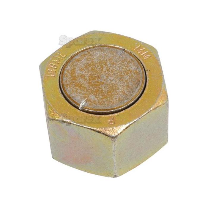 Close-up image of a Sparex Hydraulic Blanking Cap Adaptor ORFS 1.7/16''UNF, Sparex Part No.S.20862, with a flat top and threaded interior.